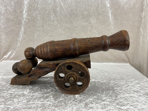 Vintage wooden carved cannon - vintage,