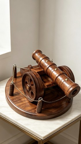 Hand made wooden cannon with - cannon,